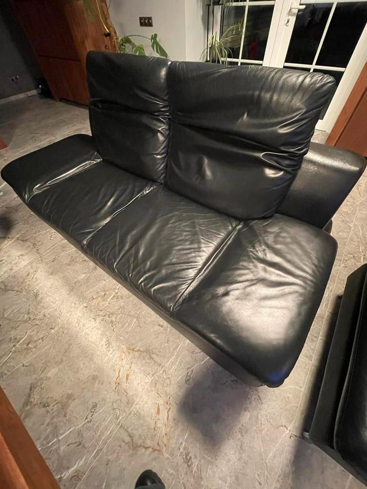 4 delig Leren bankstel + hocker, verstelbare rugleuning, Huis en Inrichting, Banken | Bankstellen, Gebruikt, Rechte bank, Driepersoons