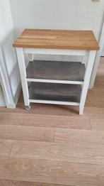 Keukentrolley met wit frame, rvs schappen en een houten bove, Ophalen, Gebruikt