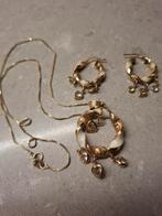 14k Gouden Sieraden Set - Ketting en Oorbellen, Hangers, Met edelsteen, Ophalen of Verzenden, Zo goed als nieuw