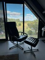 Zwarte leren leunstoel/ tv stoel / fauteuil, Huis en Inrichting, Ophalen, Gebruikt, Minder dan 75 cm, Leer