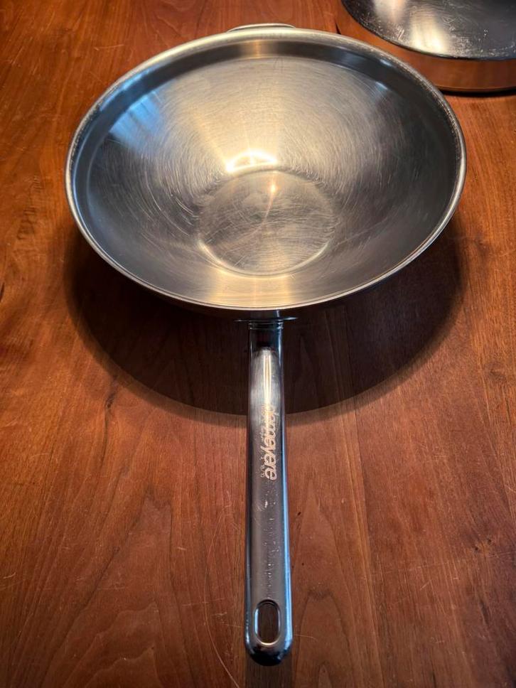 Wokpan Demeyere Apollo 7, 32 cm RVS, Huis en Inrichting, Keuken | Potten en Pannen, Gebruikt, Wok, Rvs, Inductieplaat, Keramische plaat