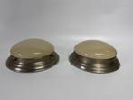 2x vintage plafonnière halve bol nikkel armatuur Ø 26 cm, Ophalen of Verzenden, Zo goed als nieuw, Glas, Vintage