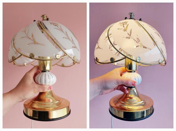 Hollywood Regency tafellamp glas, porselein, messing, lamp, Antiek en Kunst, Antiek | Lampen, Ophalen of Verzenden