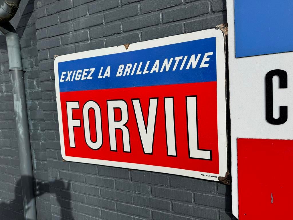 Groot Vintage Forvil Reclamebord emaille, Ophalen, Reclamebord, Gebruikt, .