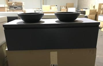 nieuw badmeubel 130x50, mat antraciet, 2 x hardsteen waskom beschikbaar voor biedingen