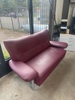 Twee Rode Leren 2-zitsbanken, Ophalen, Gebruikt, 150 tot 200 cm, Tweepersoons