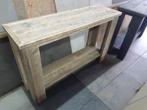 Robuuste sidetable van opgeschuurd gebruikt steigerhout, Huis en Inrichting, Tafels | Sidetables, 100 tot 150 cm, Nieuw, Ophalen of Verzenden