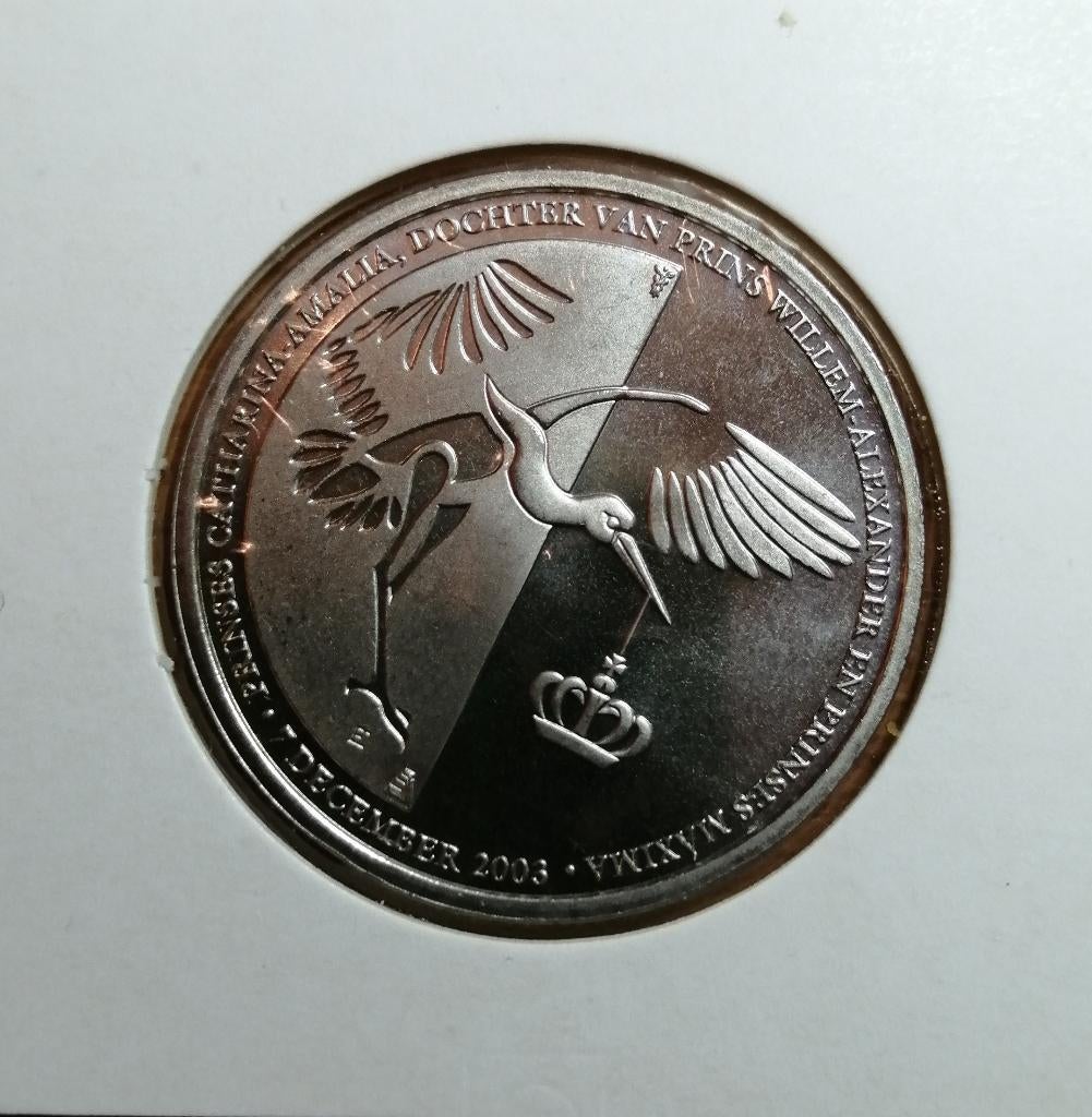 (M-15) Geboorte penning prinses Amalia 2003., Postzegels en Munten, Ophalen of Verzenden, Overige materialen, Nederland