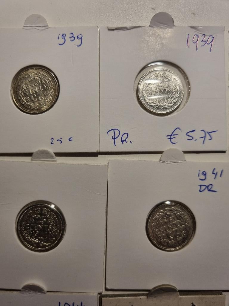 10 Zilveren kwartjes div jaren, Zilver, 25 cent, Ophalen of Verzenden, Koningin Wilhelmina