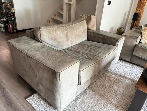 Mixbank met poef & loveseat echt leer !, Huis en Inrichting, Banken | Sofa's en Chaises Longues, Gebruikt, Vierpersoons of meer