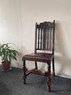 Set van 4 Antieke Eiken Eetkamerstoelen met Leren Zitting, Ophalen of Verzenden