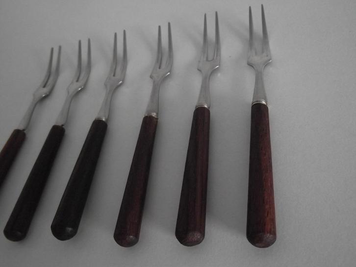 6 vintage Japans design houten bestek vorkjes 11 cm 1960 p s, Antiek en Kunst, Antiek | Bestek, Ophalen of Verzenden
