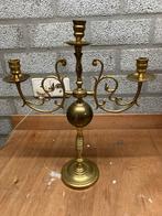 Zware messing kandelaar 3 arm, Antiek en Kunst, Ophalen of Verzenden, Koper of Brons