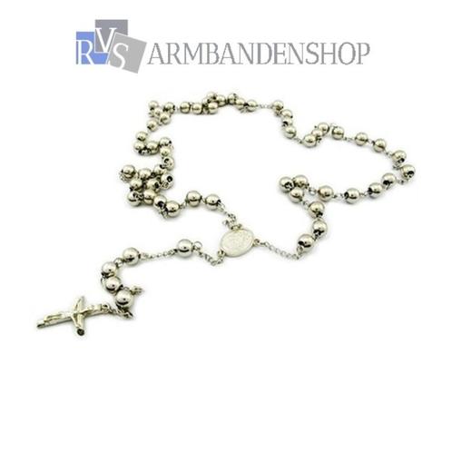 rvs rozenkrans ketting rosary kruis kruishanger jezus, Sieraden, Tassen en Uiterlijk, Kettingen, Nieuw, Overige materialen, Zilver