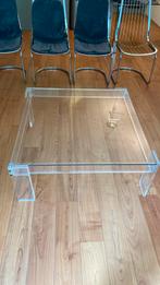 Vierkante plexiglas salontafel met glazen plaat, Ophalen, 50 tot 100 cm, Vierkant, Zo goed als nieuw