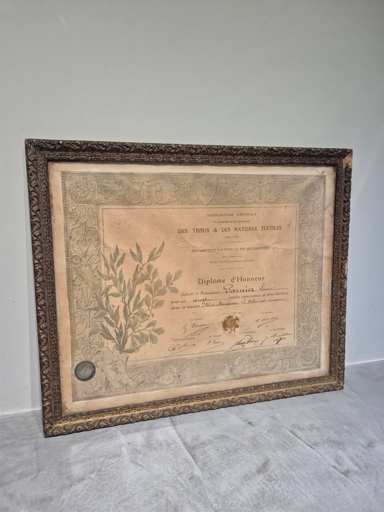 Antiek Frans “Diplôme d’Honneur” – 1907 – Textielindustrie, Antiek en Kunst, Curiosa en Brocante, Ophalen of Verzenden