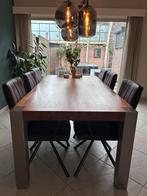 Massief eiken tafel met rvs poten 2x1 meter, Huis en Inrichting, Tafels | Eettafels, Ophalen, Gebruikt, 100 tot 150 cm, Eikenhout