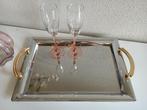 Dienblad zilver met gouden greepjes | Hollywood Regency, Ophalen of Verzenden, Zo goed als nieuw, Rechthoekig, Metaal