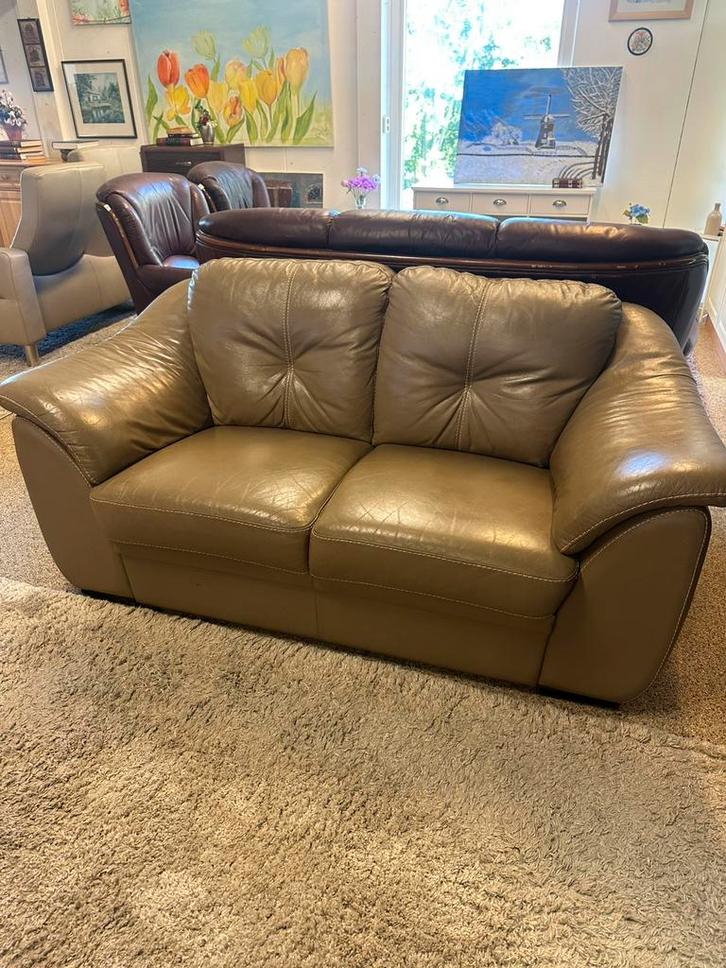 Bank leer 175cm, Huis en Inrichting, Banken | Bankstellen, Zo goed als nieuw, Leer, Ophalen