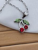 Rvs stalen schakelketting met kersen kristal hanger, Overige materialen, Nieuw, Ophalen of Verzenden, Met kristal