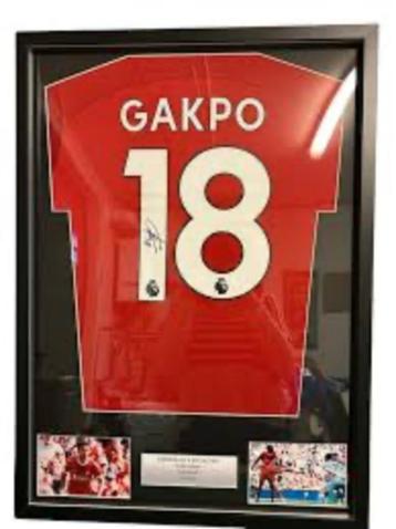 Cody Gakpo shirt Liverpool 2024. Handgesigneerd en ingelijst beschikbaar voor biedingen