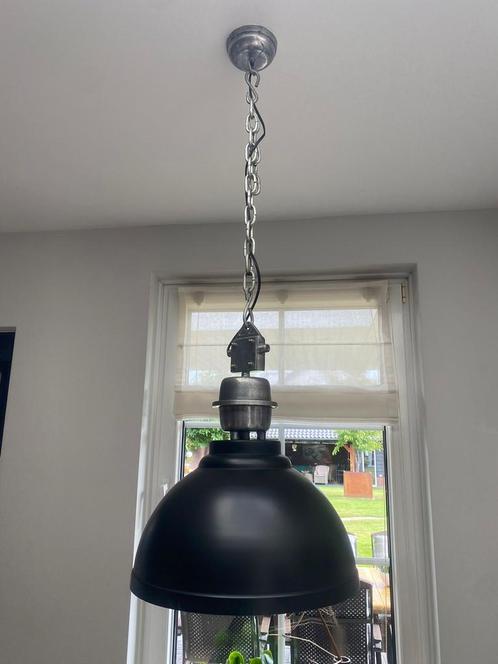 Industriële Hanglamp Zwart met Ketting, Huis en Inrichting, Lampen | Hanglampen, Zo goed als nieuw, 75 cm of meer, Kunststof, Metaal