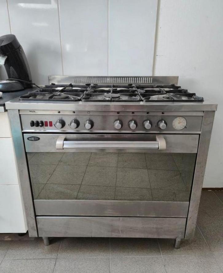 RVS Pelgrim gasfornuis met wokbrander Bezorging mogelijk, Witgoed en Apparatuur, Fornuizen, Gas, 5 kookzones of meer, Grill, Ophalen of Verzenden