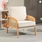Loungestoel met rotan armsteun beige (staat al in elkaar), Ophalen, Zo goed als nieuw, Hout, Eén