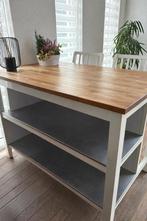 Keukeneiland met houten blad en legplanken, Gebruikt, Wit, 150 tot 200 cm, Ophalen of Verzenden