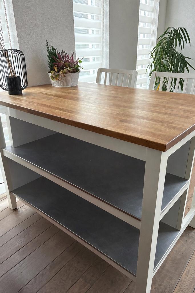 Keukeneiland met houten blad en legplanken, Huis en Inrichting, Keuken | Keukenelementen, Gebruikt, Minder dan 100 cm, 150 tot 200 cm