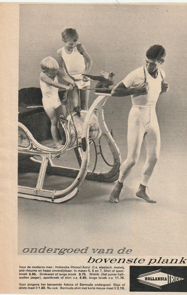 retro reclame 1960 Hollandia jongensondergoed met slee, Verzamelen, Retro, Overige typen, Verzenden