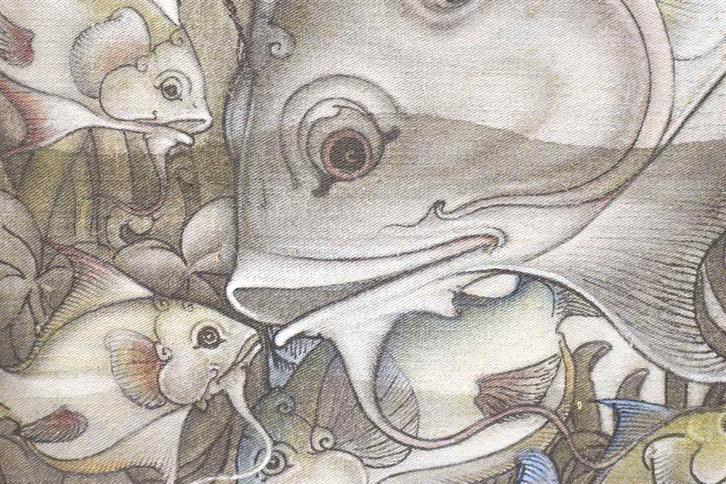 ingelijste Stoffen print op doek 48770, Verzamelen, Ansichtkaarten | Dieren, Ongelopen, Voor 1920, Hond of Kat, Ophalen of Verzenden