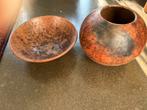 Vintage Set grote bolle vaas en schaal bloemenschikken, Tuin en Terras, Bloempotten, Ophalen, Rond, Zo goed als nieuw, Aardewerk