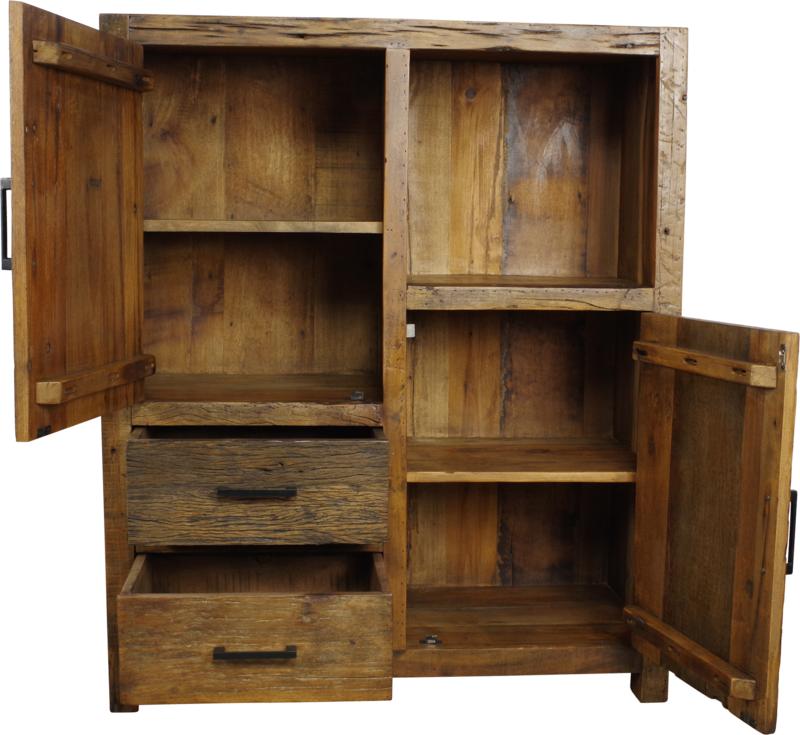 BRENT WW Kabinet 120 oud hout direct leverbaar actie prijs, 100 tot 150 cm, Nieuw, 3 of 4 laden, Houthout  Kabinet 120 oud hout direct leverbaar actie prijs