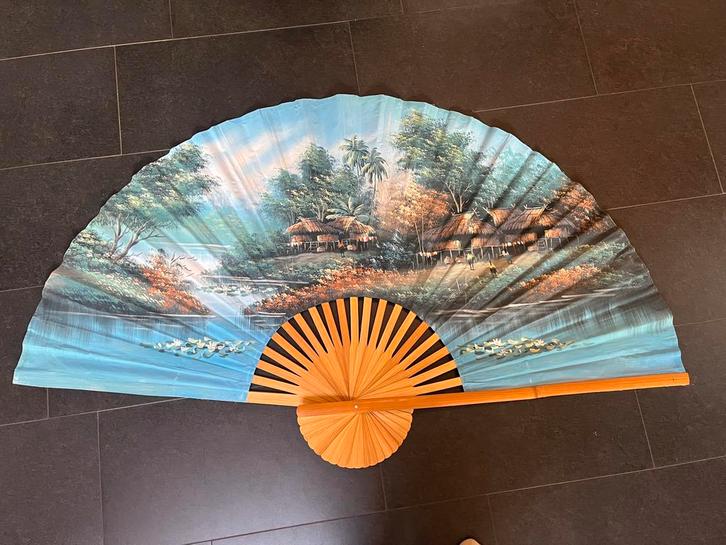 Handgeschilderde Bamboe Waaier, Antiek en Kunst, Kunst | Overige Kunst, Ophalen of Verzenden