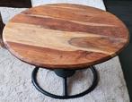 salontafel / bijzettafel mangohout met zwart metaal, Huis en Inrichting, 50 tot 100 cm, Rond, Zo goed als nieuw, Metaal