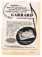Garrard Pick-up - Advertentie uit Tijdschrift 1952, Ophalen of Verzenden, Gebruikt