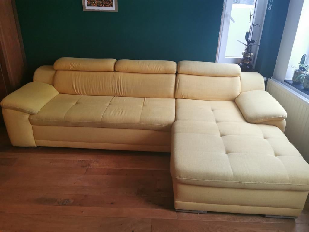 Gele kwaliteits hoekbank slaapbank bank sofa bankstel geel, Ophalen, Gebruikt, Tweepersoons, Overige maten