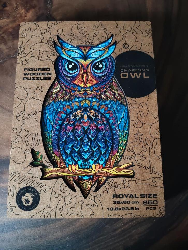 Unidragon Houten Puzzel - Uil, Hobby en Vrije tijd, Denksport en Puzzels, Zo goed als nieuw, Legpuzzel, 500 t/m 1500 stukjes, Ophalen of Verzenden