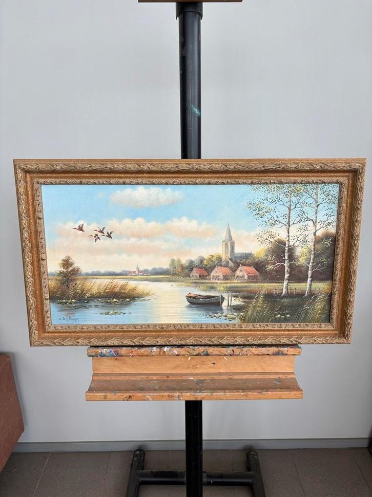 Schilderij van V. Rijswijk - Landschap met Water, Antiek en Kunst, Kunst | Schilderijen | Klassiek, Ophalen