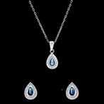 Lucardi zilveren oorbellen en ketting met blauwe zirkonia, Ophalen of Verzenden, Nieuw, Blauw, Zilver