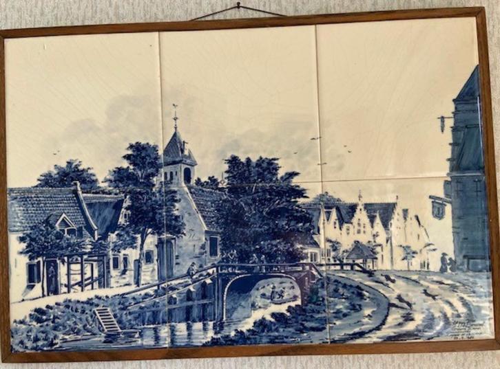 Handgeschilderd Delft Blauw Wand Tableau gesigneerd 1982, Antiek en Kunst, Antiek | Wandborden en Tegels, Ophalen of Verzenden