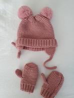 ️ Zara baby muts 1-3jr + handschoenen oud roze met pompons, Kinderen en Baby's, Setje, Maat 50, Meisje, Ophalen of Verzenden