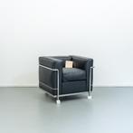 2x Cassina LC2 Le Corbusier Fauteuil Zwart Leer - Chroom, Minder dan 75 cm, Nieuw, Ophalen of Verzenden, Metaal