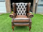 Originele CHESTERFIELD oor fauteuil stoel bruin leer zetel, Huis en Inrichting, Fauteuils, Ophalen, Geen, 75 tot 100 cm, Hout