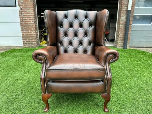 Originele CHESTERFIELD oor fauteuil stoel bruin leer zetel, Huis en Inrichting, Fauteuils, Zo goed als nieuw, Hout, Leer, Stof