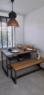 Moet zsm weg!  Industriële Mango Houten Eettafel + Bank, Ophalen, Gebruikt, 200 cm of meer, 50 tot 100 cm