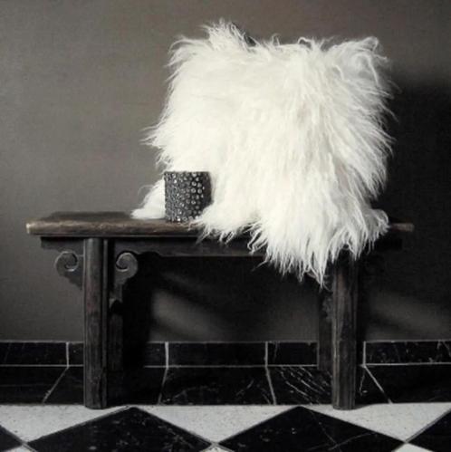 Mongoolse lamsvacht kussens Tibetaans vacht sisal jute poef, Huis en Inrichting, Woonaccessoires | Kussens, Nieuw, Ophalen of Verzenden
