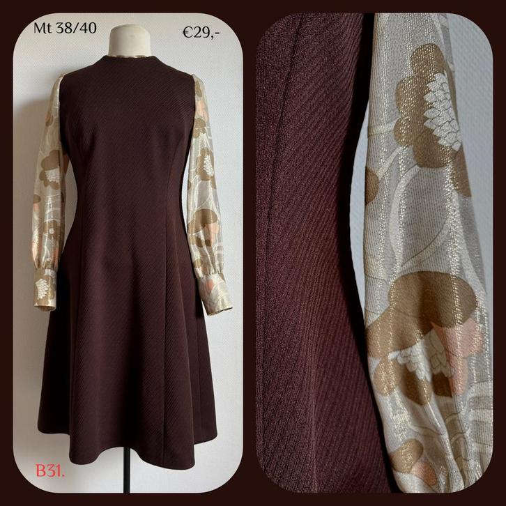 B31. Vintage jurk feestelijk mt 38/40, Kleding | Dames, Gelegenheidskleding, Gedragen, Overige typen, Maat 38/40 (M), Bruin, Verzenden