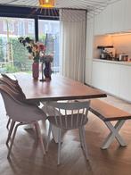 Eettafel, eettafelbank (massief eiken) + 3 stoelen HAY, Huis en Inrichting, Ophalen, Gebruikt, Minder dan 4 stoelen